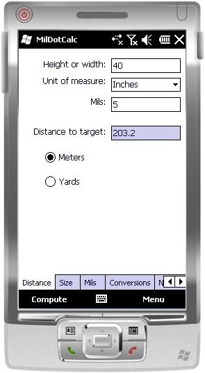 MilDotCalc on Windows Mobile 6.5